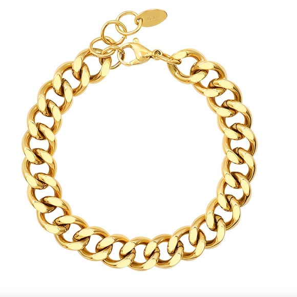 18K GOLD PLATED STAINLESS STEEL CUBAN BRACELET - Picture 1 of 1